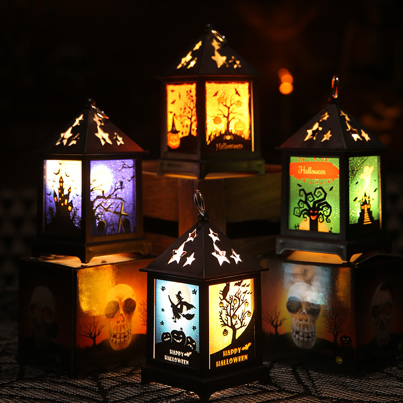 Halloween Pumpkin Decorations Windproof Light Skulls Skull Candle Holders Interior Hand Light Cage Swing bar Intimate Chamber Luminous Props