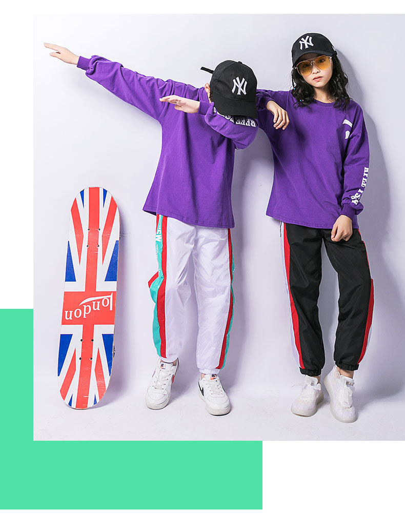 Trang phục khiêu vũ đường phố trẻ em Hàn Quốc mùa thu cậu bé thả lỏng hip hop dài tay phù hợp với cô gái nhảy jazz trang phục đồ tết cho bé trai