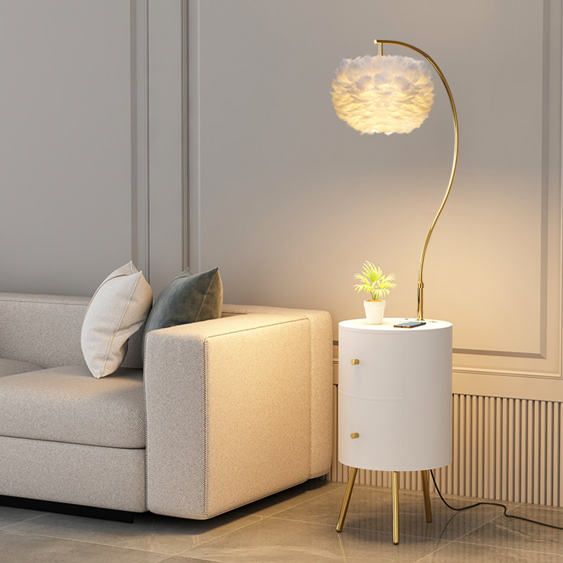Feather Floor Lamp Bedroom Bunk Bed Head Cabinet Integrated Nordic Ins Light Lavish Living Room Side Several Swing Pieces Cute Decorative Table Lamps-Taobao