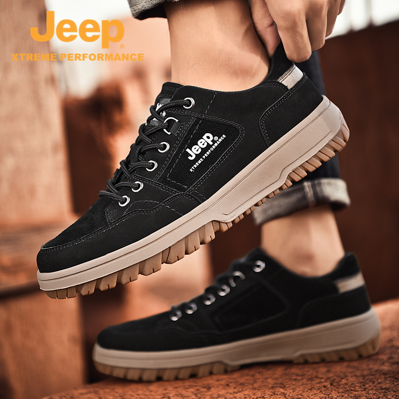 Jeep men's leather waterproof non-slip outdoor casual sports shoes 2022 spring and autumn new breathable hiking shoes - Taobao