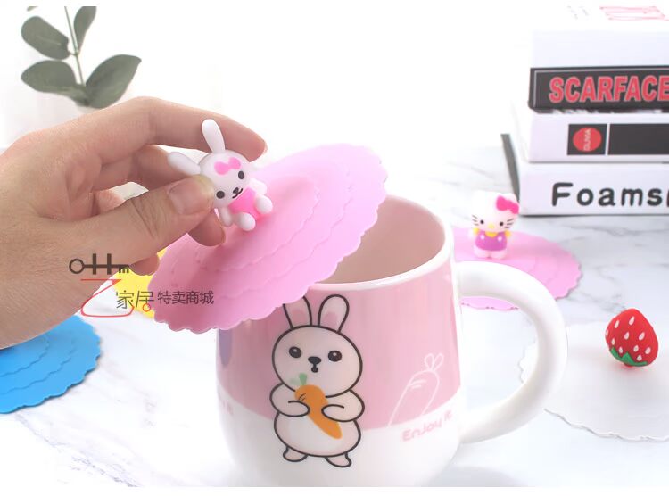Thực phẩm cấp không độc hại silicone cốc bìa phim hoạt hình gốm nước cốc nắp cốc cốc nắp bụi cốc nắp - Tách bình giữ nhiệt có nhiệt độ