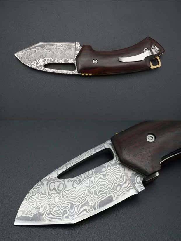Dao gấp ngoài trời Damascus thép đa năng cắm trại gấp dao gỗ đàn hương đỏ xử lý dao trái cây bộ sưu tập quà tặng dao - Công cụ Knift / công cụ đa mục đích kềm đa năng