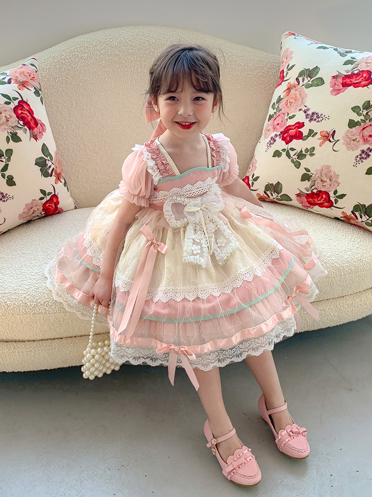 Children's fantasy princess dress Lolita girls summer lace bow birthday dress fashion baby dress