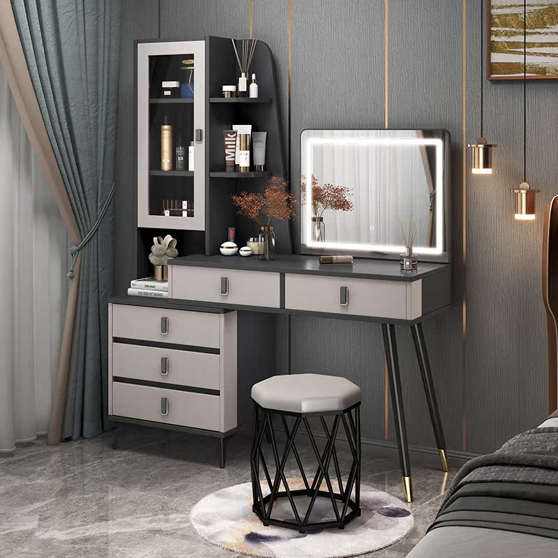 Light and luxurious dresser bedroom modern minimalist small family style make-up table with mirror storage containing bucket cabinet desk integrated-Taobao