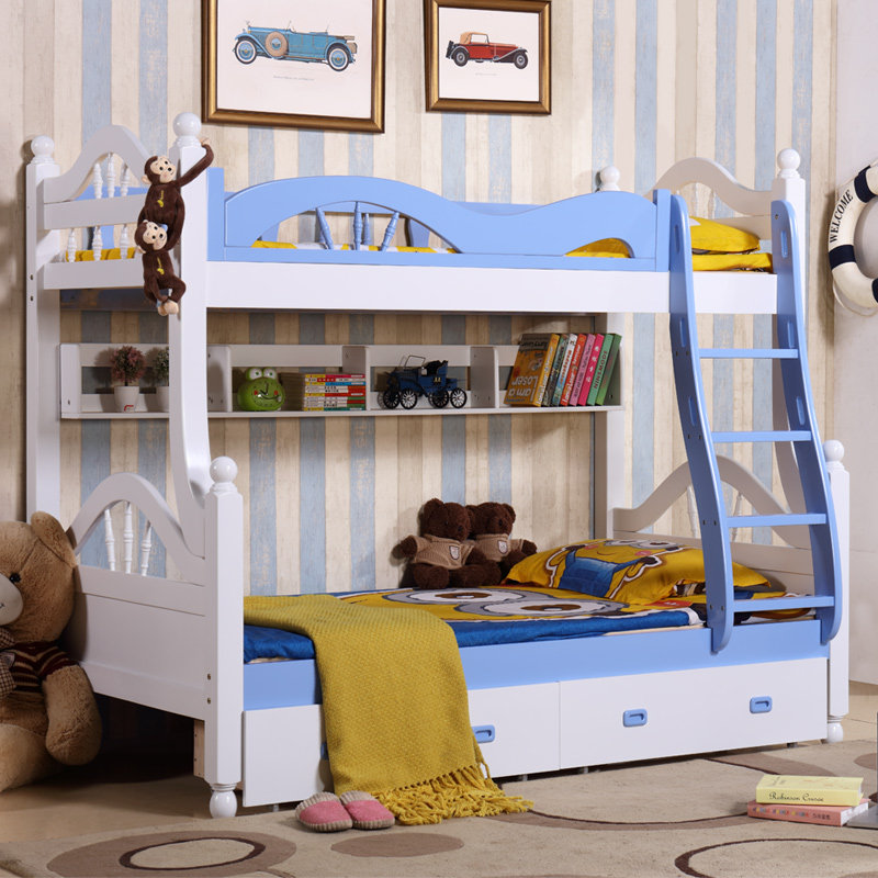 Solid wood Children's bed Upper Bunk Bed Twin Beds Mediterranean Male Girl student Princess primary-secondary bed multifunction high and low bed