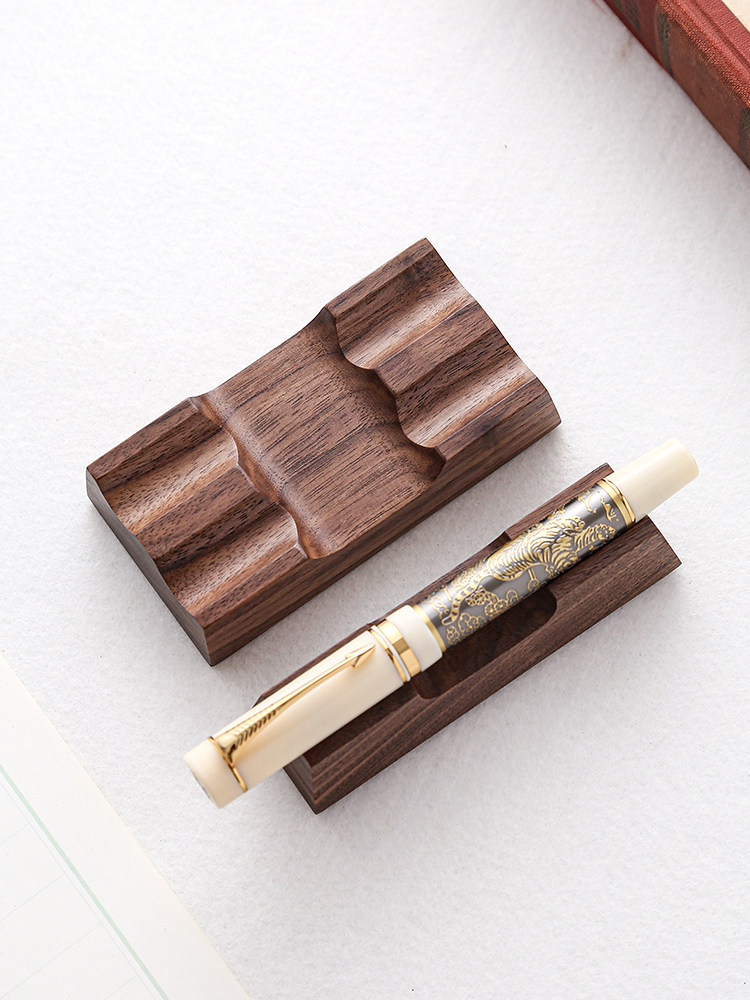 Walnut Solid Wood Pen Holder for Fountain Pens and Ballpoint Pens, Single or Double Pen Stand, Wooden Japanese-Style Simple Business Office Pen Rest, Display Stand, Ornament, Desktop Organizer