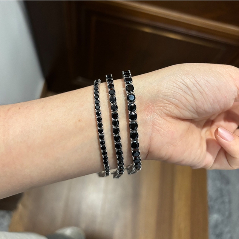 Full Diamond Black Moissanite Bracelet Tennis Style Unisex Sterling Silver Platinum Plated Black Diamond Imitation Diamond Bracelet Bangle with Diamond Pen