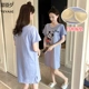 Váy ngủ giả hoạt hình một mảnh miễn phí với váy ngực áo ngực ngắn tay áo mùa hè của phụ nữ Dịch vụ tại nhà mùa hè đồ ngủ hai mảnh cỡ trung - Đêm đầm