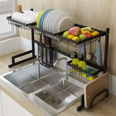 Kitchen rack 304 stainless steel sink drying bowl rack dishes pool drain storage compartment rack household cupboard cabinet