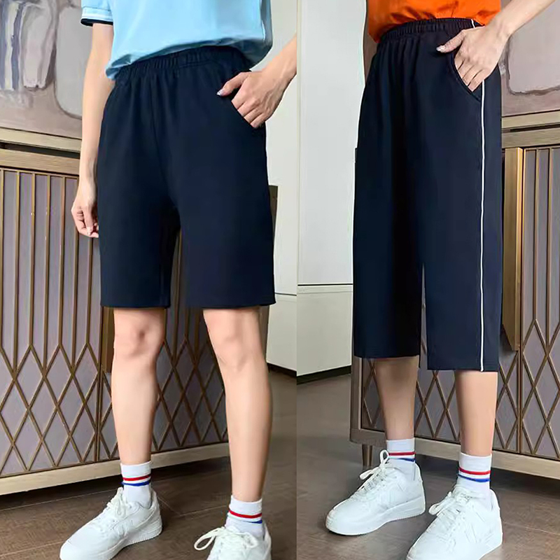 Dark Blue Navy Sports School Uniform Shorts for Middle and High School Students, Five-Point or Seven-Point Pants, One Stripe, Large Size School Pants for Summer