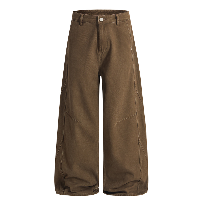 F329 American Retro Brown Washed Unisex Design Work Pants Couple Straight-Leg Jeans F329 American Retro Brown Washed Unisex Design Work Pants Couple Straight-Leg Jeans