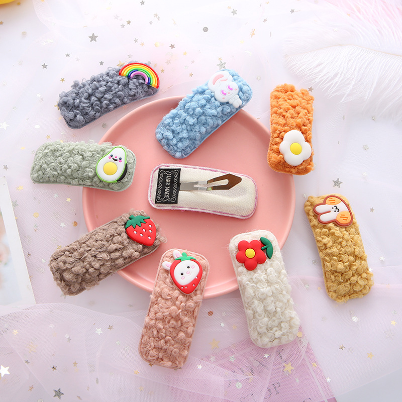 South Korea Nets Red Ins lamb hair pinch Hair Girl Plush FLEECE SEA SIDE CLIP CANDY COLOR PAIR CLIP CUTE BB CLIP