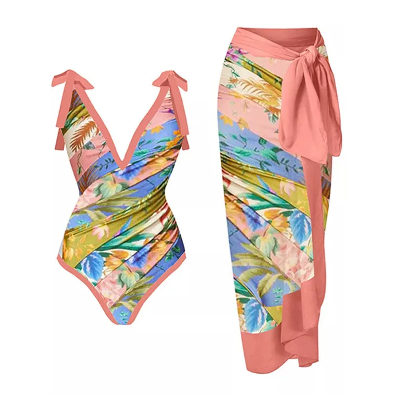 Новый 2024 год ретро с принтом купальник пляжная юбка купальник PRINTED BIKINI SWIMSUIT