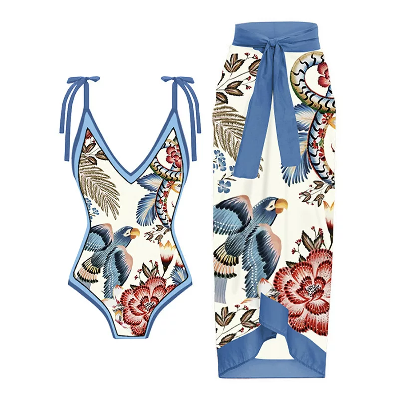 Новый 2024 год ретро с принтом купальник пляжная юбка купальник PRINTED BIKINI SWIMSUIT