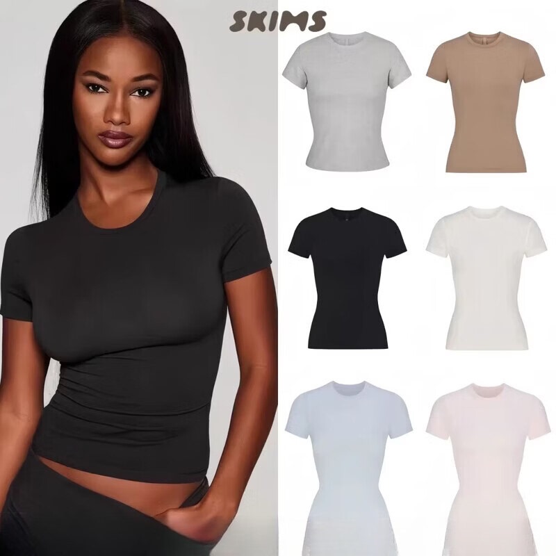 Skims Kardashian Yimengling Same Style Cotton Jersey Slim Fit Round Neck Short Sleeve T-Shirt Base Layer Top