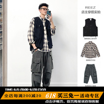 REEZ (shopkeeper wears a hitch) 2022 Chunqiu Ji Daily Tide Card Retro Loose Tooling Waistcoat Male Vest Jacket