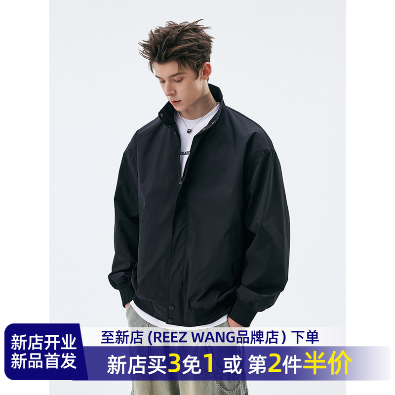 Reez Wang American-Style Stand-Up Collar Jacket for Men, Spring Trendy Brand, Loose Fit, Couple Workwear, Coach Flight Jacket
