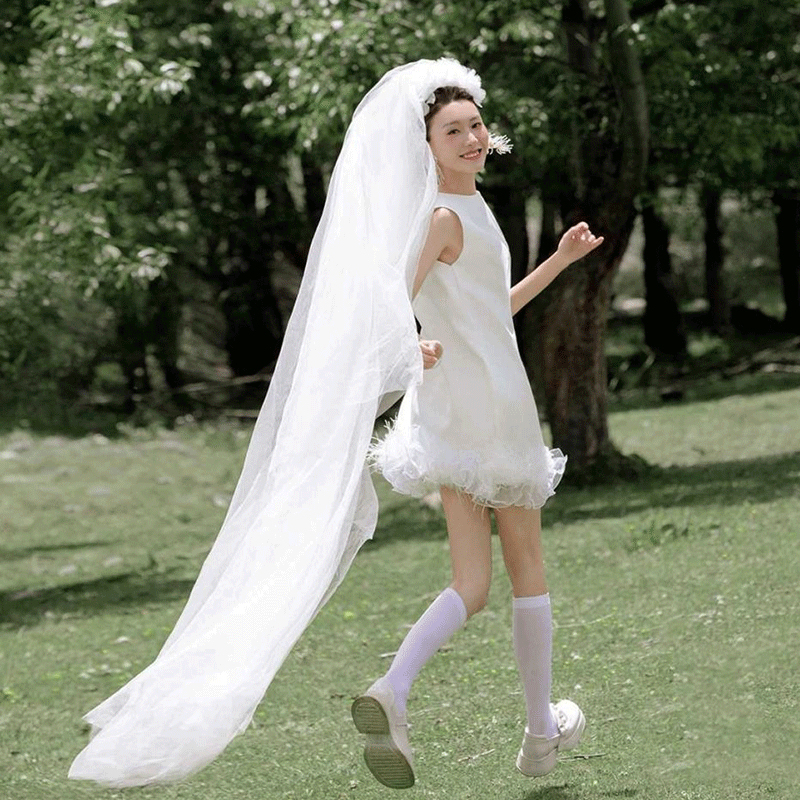 French-Style Travel Photography, Light Wedding Dress, Simple and Lightweight, Registration Ceremony, Short White Dress, Short Satin Bridal Wedding Dress