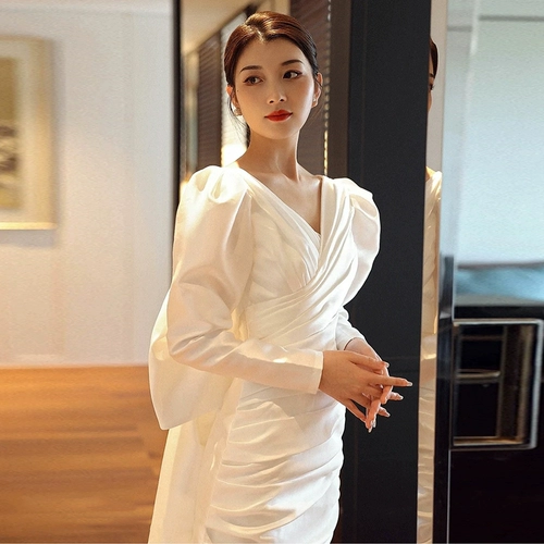 Свадебное платье для невесты, лонгслив с бантиком, вечернее платье, изысканный стиль, французский стиль