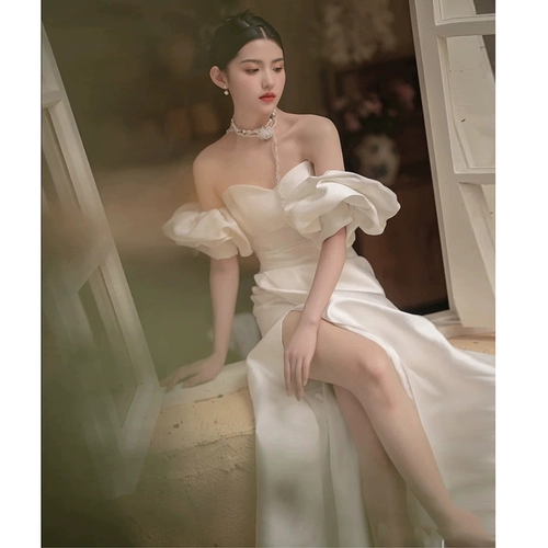 Свадебное платье, сексуальный топ без лямок, кружевное вечернее платье, французский стиль, коллекция 2023, изысканный стиль, кружевное платье