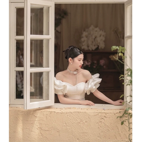 Свадебное платье, сексуальный топ без лямок, кружевное вечернее платье, французский стиль, коллекция 2023, изысканный стиль, кружевное платье