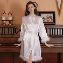 Feather sleeve wife long sleeve bride dressing robe female custom dressing robe and bride bride bathrobe pajamas party
