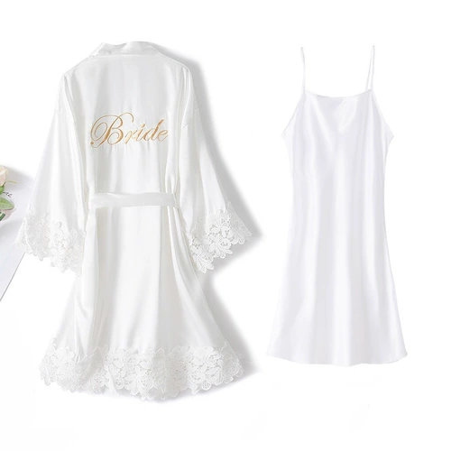 Белый кружевной банный халат для невесты, пижама, с вышивкой, для подружки невесты