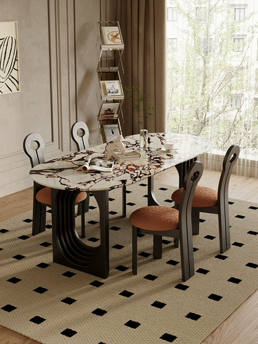 Французский ретро -крем -стиль натуральный мрамор Bulgari Semircle Island Integrated Dining Table Light Luxury Homemon Small Apartment