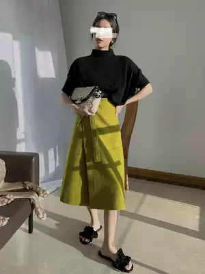taupe store limited edition mustard green jin mouth full wool messy thin one-piece lace-up skirt