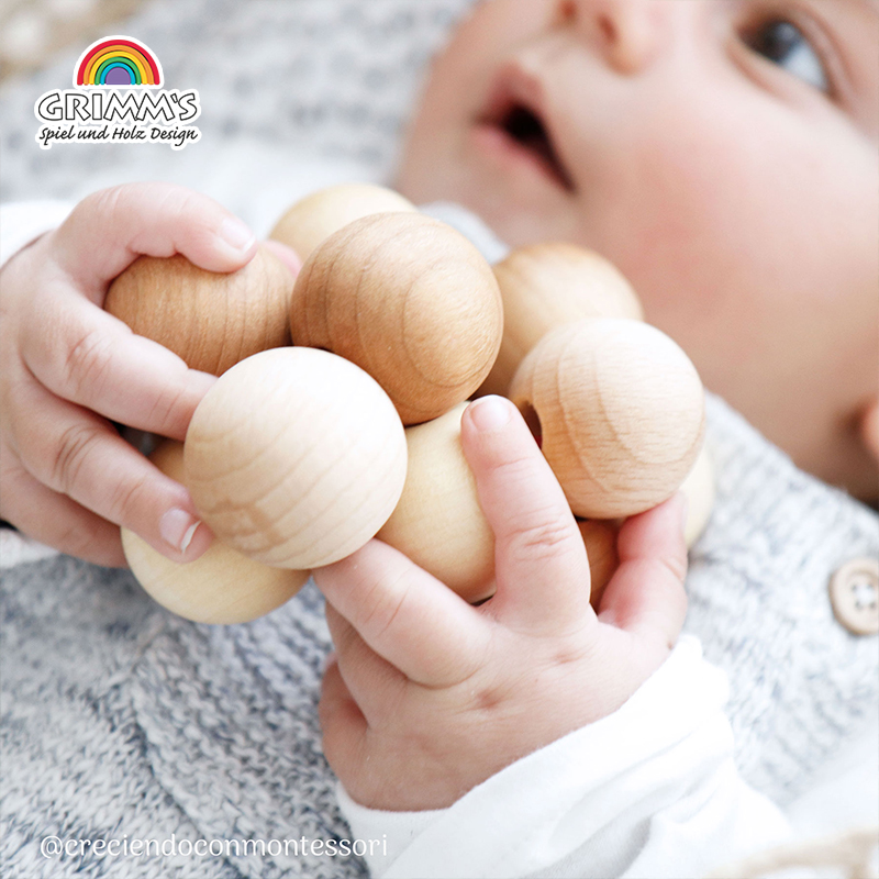 Grimms Green Rainbow Waldorf Baby wooden hand grab ball Baby tooth retainer Tactile sensory training toy