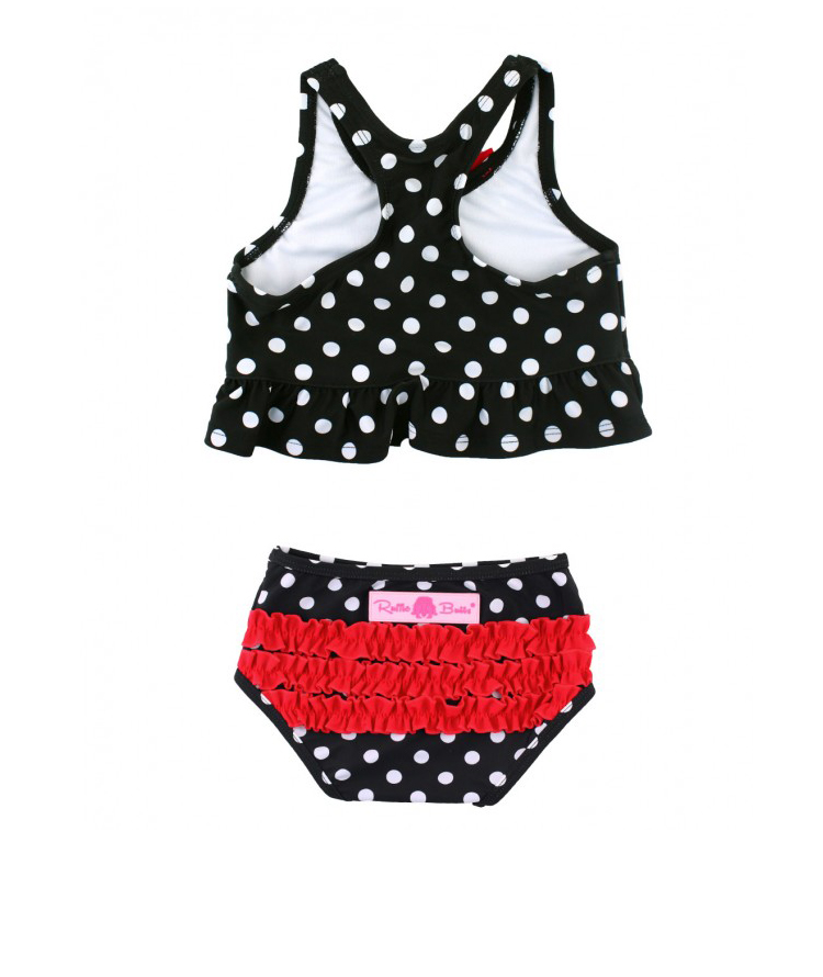 Rufflebutts Retro Đen và Trắng Dot Dot Girl Split Áo tắm / Baby Baby Vest Sun Đồ bơi đồ bơi cho bé trai 1 tuổi