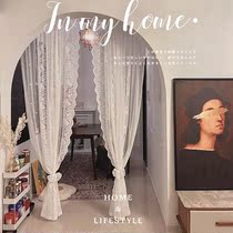 Punch-free Magic sticker Curtain Window Yarn Curtain Method White Lace Living-room Balcony Floating Window Door Curtain Partition-Rod Curtain