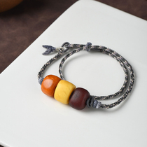 Teacher Zhang’s old beeswax antique natural West Asia and other thick plaster rainbow three-color original clavicle chain has been tied