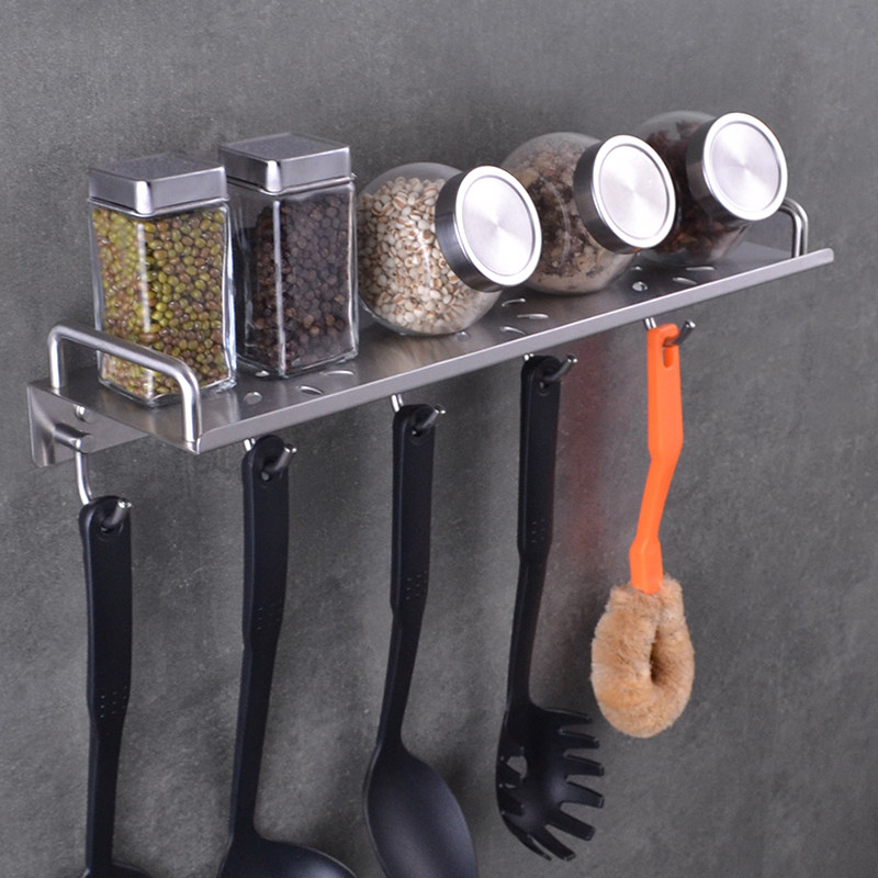 304 stainless steel kitchen shelve seasonings with hook multifunction wall-mounted wall free of stiletto kitchen and shelve
