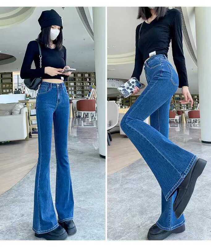 Hong Kong Style Dance High-Waisted Jeans for Women, Spring and Autumn Slim Fit Flared Pants, Performance Plus Size for Chubby Girls Hong Kong Style Dance High-Waisted Jeans for Women, Spring and Autumn Slim Fit Flared Pants, Performance Plus Size for Chubby Girls