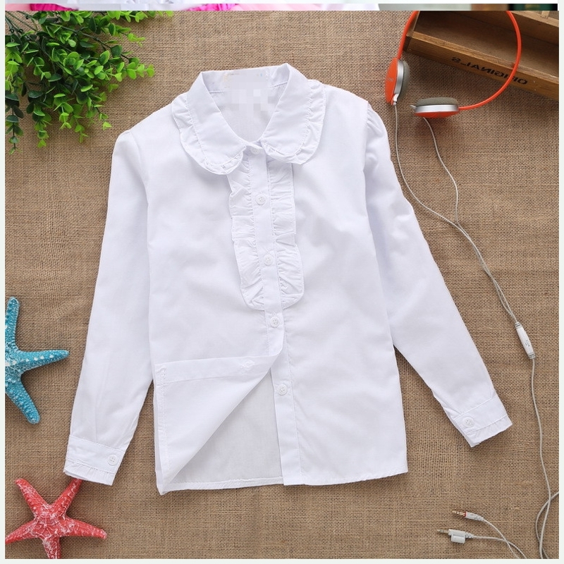 Bé trai dài tay áo sơ mi Hàn Quốc phiên bản áo sơ mi trắng cho trẻ em của cậu bé lớn áo bông cotton mùa xuân trắng ăn mặc sinh viên năm nay mới.
