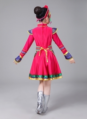 Dân tộc thiểu số quần áo trẻ em nam và nữ Mông Cổ áo nhảy Tây Tạng váy biểu diễn Mông Cổ chàng trai mô hình mới.