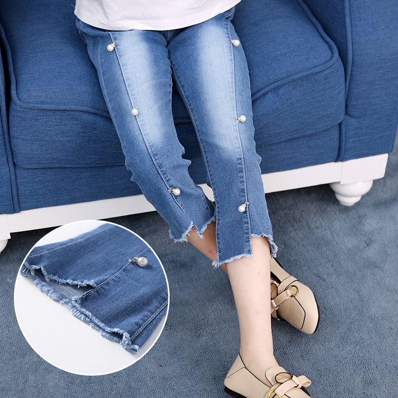 bảy điểm quần mùa hè Girls cô gái mỏng xé quần jeans 12 tuổi 10 trẻ em quần trong quần cậu bé lớn.