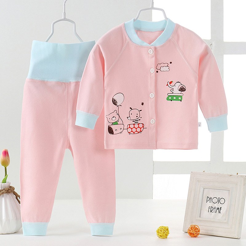 Thu cardigan quần áo bộ đồ lót baby baby tinh khiết bông eo cao bảo vệ bụng mùa thu quần hai mảnh bộ.