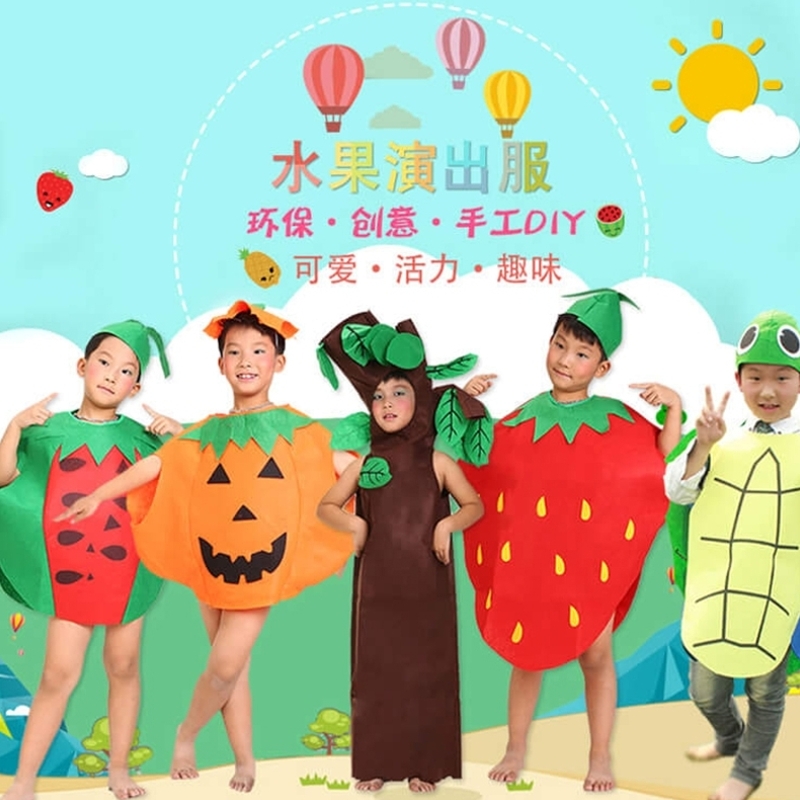 Fruit quần áo trẻ em ngày diy hiệu suất lớn chương trình mẫu giáo rau quần áo mẹ-con show thời trang môi trường quần áo.