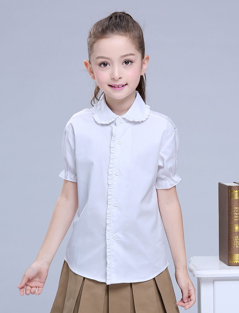 Mùa xuân và mùa thu cô gái thành lập trường tiểu học áo uniformperformance trường cô gái dài tay thời trang bông áo sơ mi trắng của trẻ em.