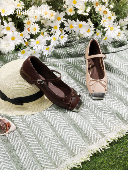 natursun新中式玛丽珍鞋女2025春季新款超软小羊皮蝴蝶结浅口单鞋