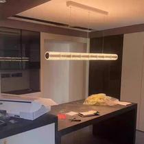 Italian glass long restaurant chandelier designer Nordic light luxury minimalist dining island bar long table one-word lamp