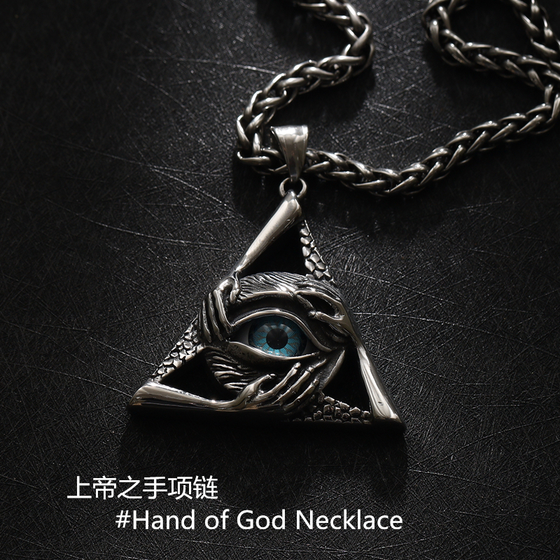Punk Necklace Titanium Steel Men's Pendant Eye of God Retro Personality Hip-Hop Chain Trendy Long Style Student Trendy Men