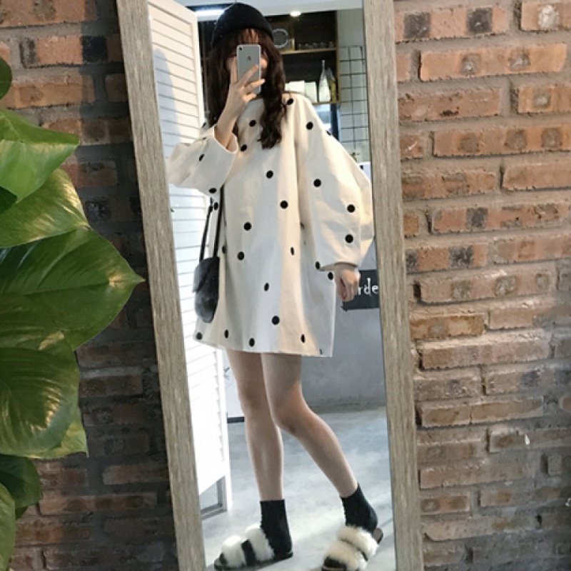 Cotton Sweatshirt 2019 Fall Loose Long Sleeve Foreign Dress Temperament Doll Mid-Length of Lantern Sleeve Blouse