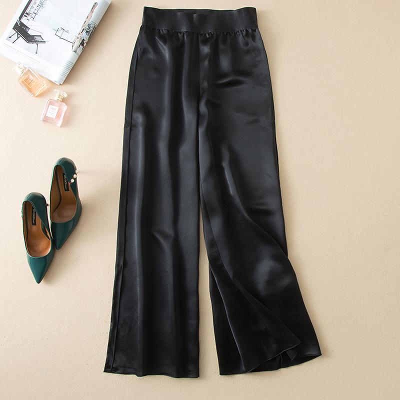 Light extravagant weighing 42 mmi triacetate soft bright silk sliding satin high waist straight drum wide pants 190001