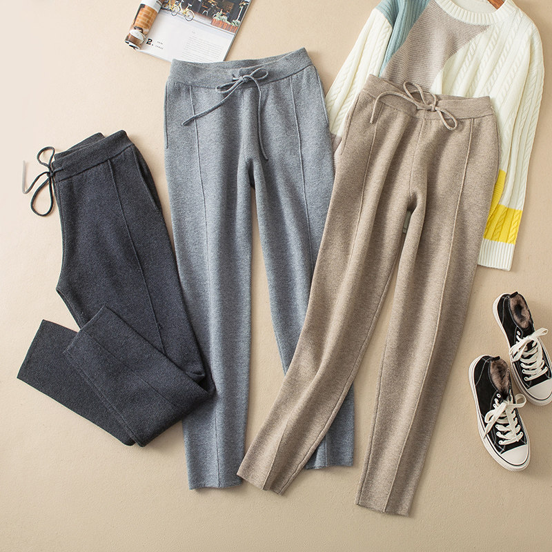 The best cashmere trousers to wear this winter Standing cut thin dart line Thickened knitted tapered women's trousers 0311