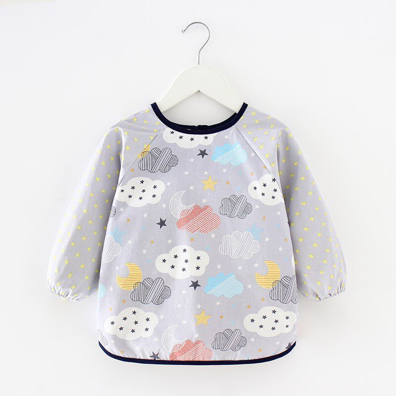 Overcoat female Baoqiu 4-year-old children's eating bib waterproof large kindergarten 3-year-old inverted coat baby eating bib pocket long-sleeved