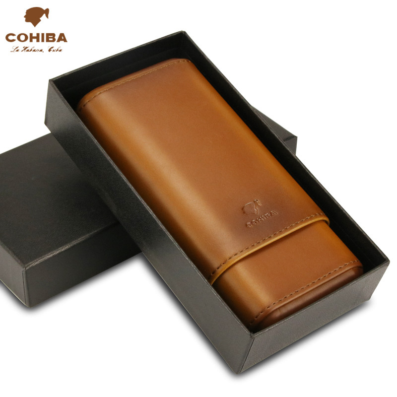 Cigar moisturizing leather case travel portable three-pack cedar wood cigar case humidor gift box packaging