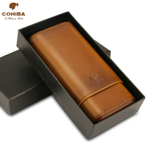 Cigar moisturizing leather case travel portable three-pack cedar wood cigar case humidor gift box packaging